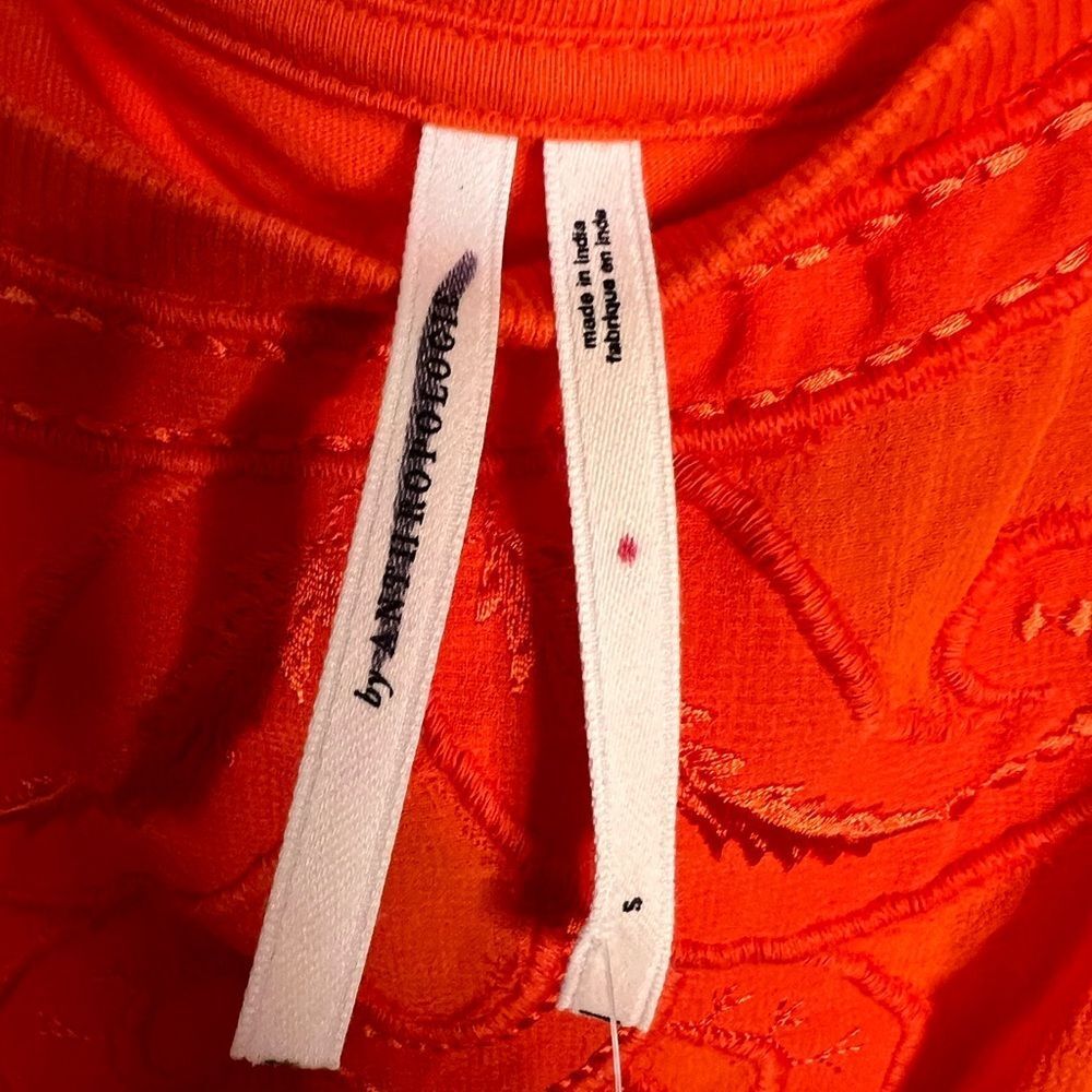 By Anthropologie Sheer Embroidered Boxy Top in Bright Red - Picture 7 of 7